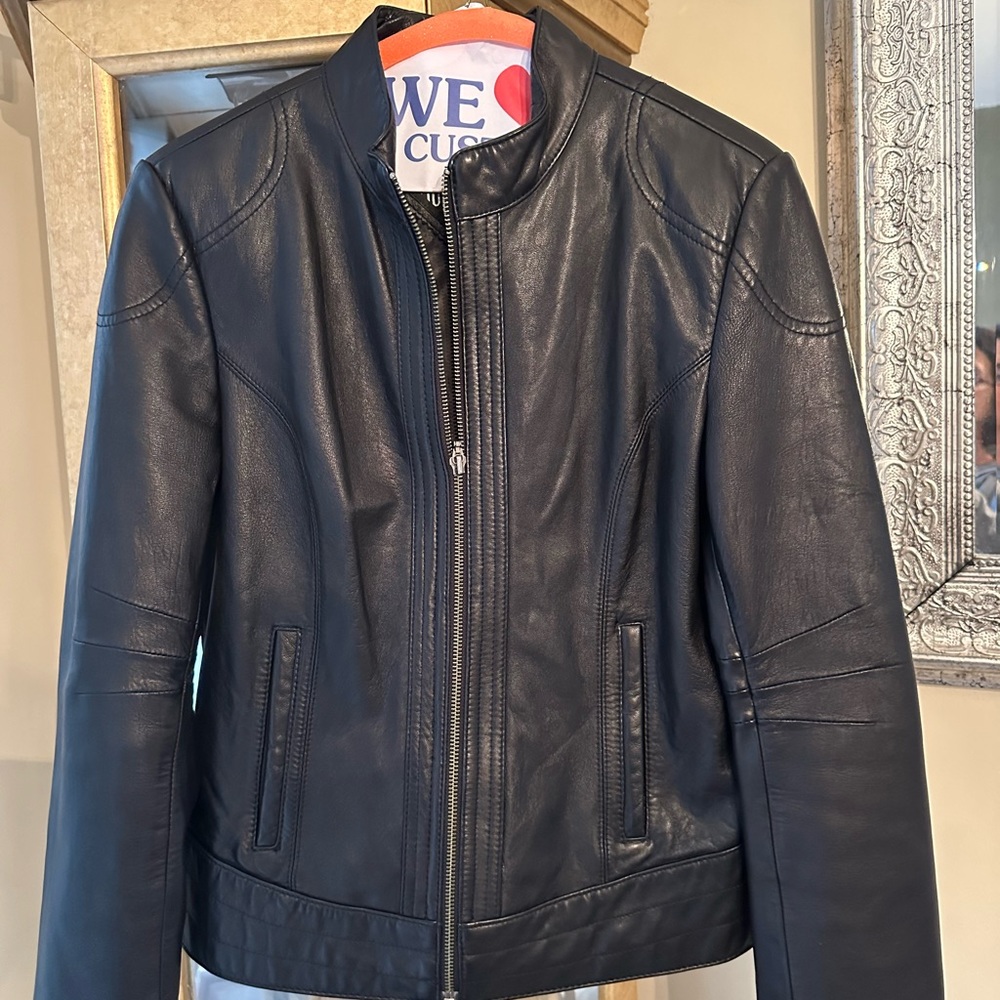 Women’s black leather jacket. Size medium.